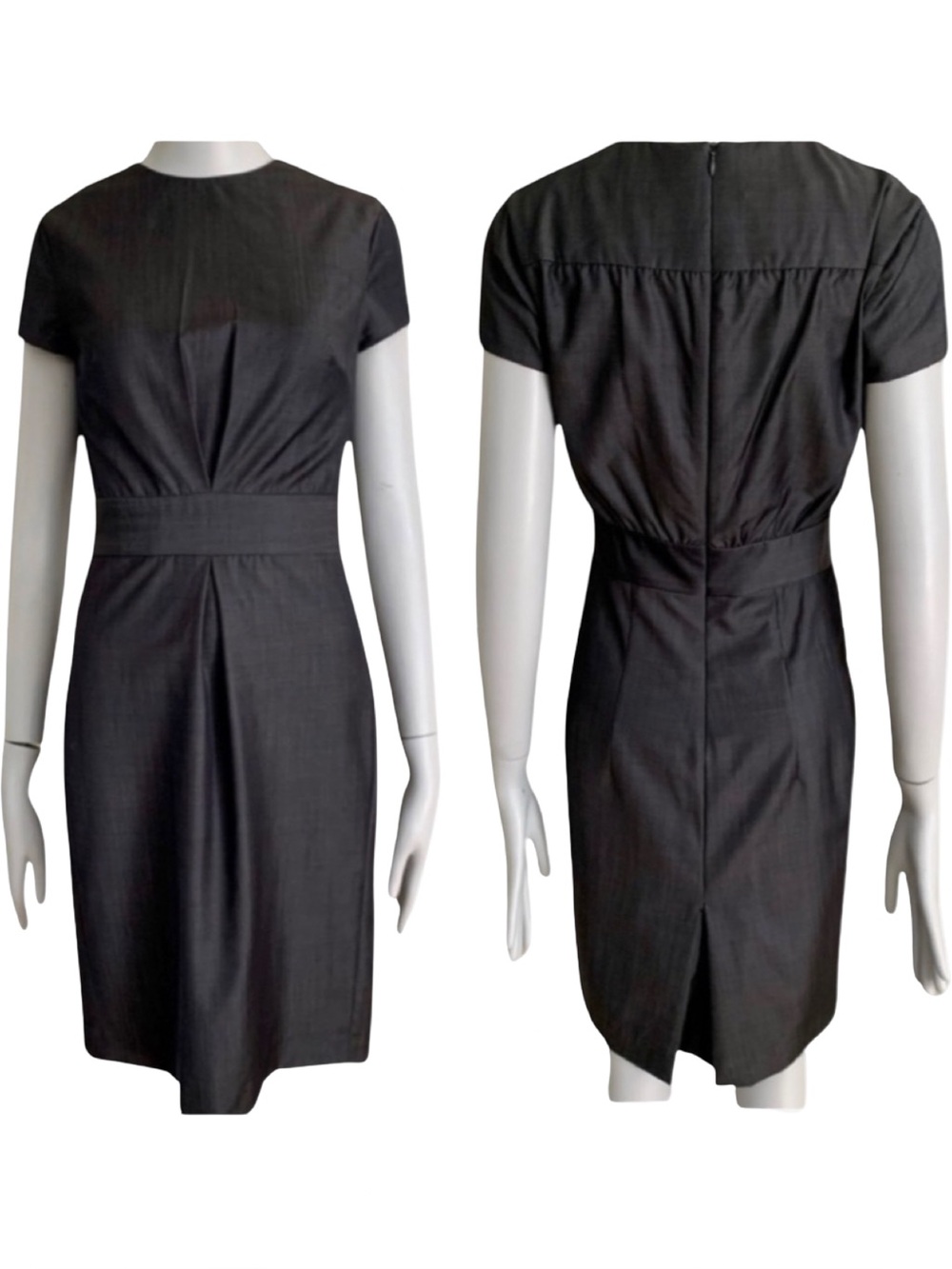 MARLOWE Made in Italy Wool Tailored Suiting Dress Round Neck Grey Short Sleeve